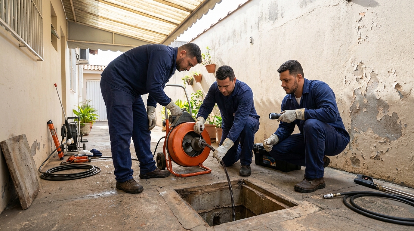 Desentupimento de esgoto com hidrojateamento em Araraquara‑SP