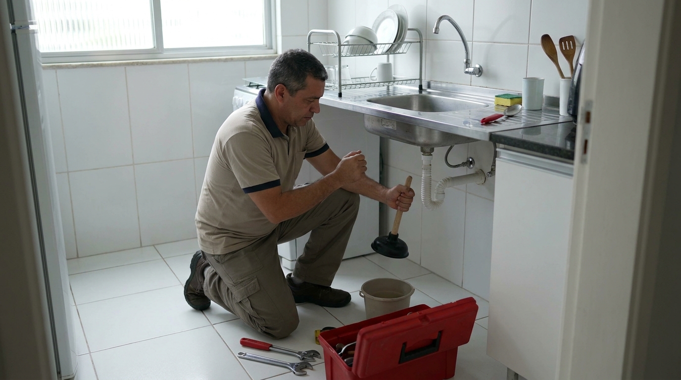Desentupimento de pia residencial em Araraquara‑SP