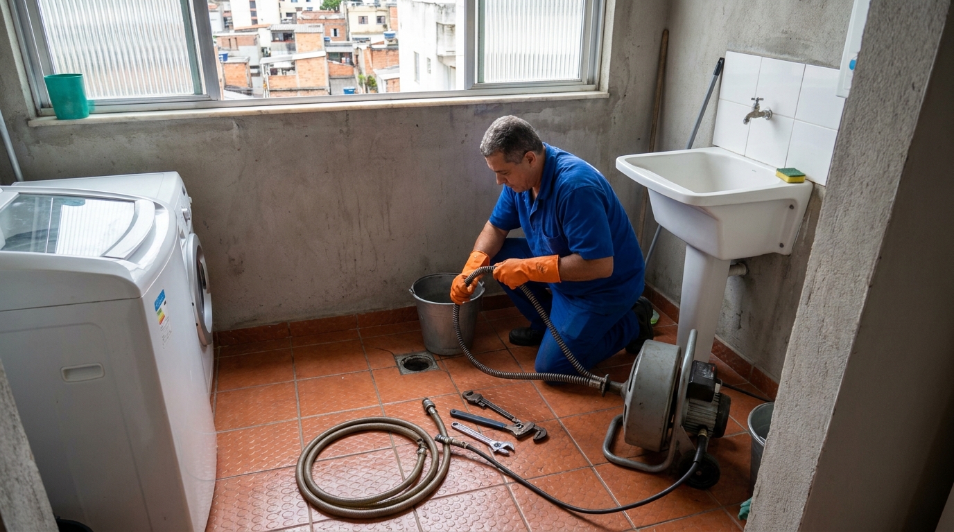 Desentupimento de ralo com equipamento em Araraquara‑SP