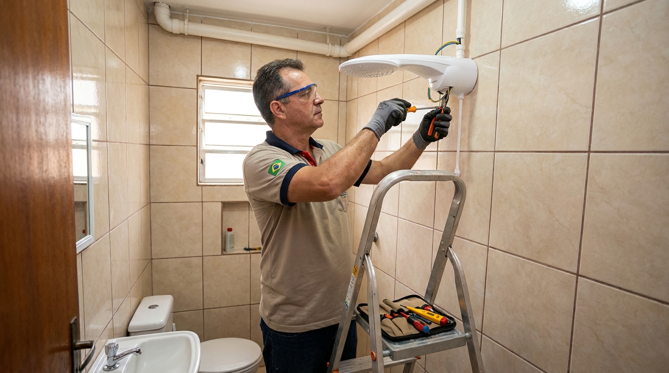 Instalação de chuveiro no banheiro em Araraquara‑SP