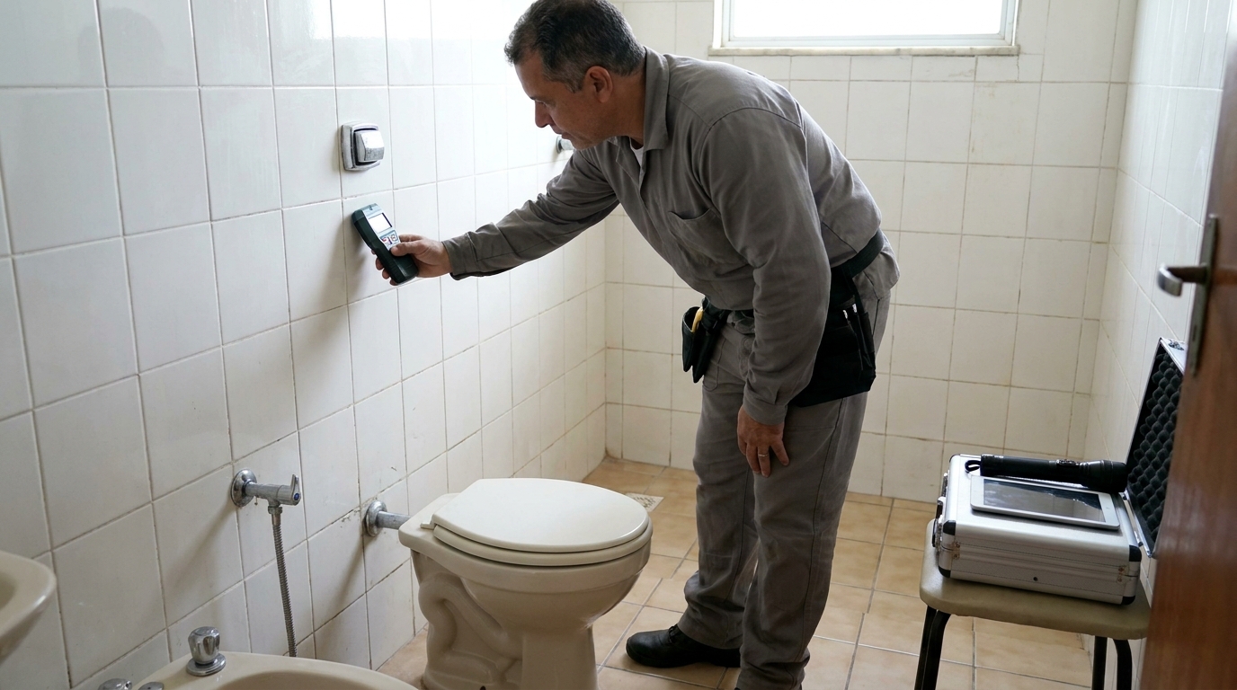 Técnico de caça vazamento analisando tubulação em Araraquara‑SP